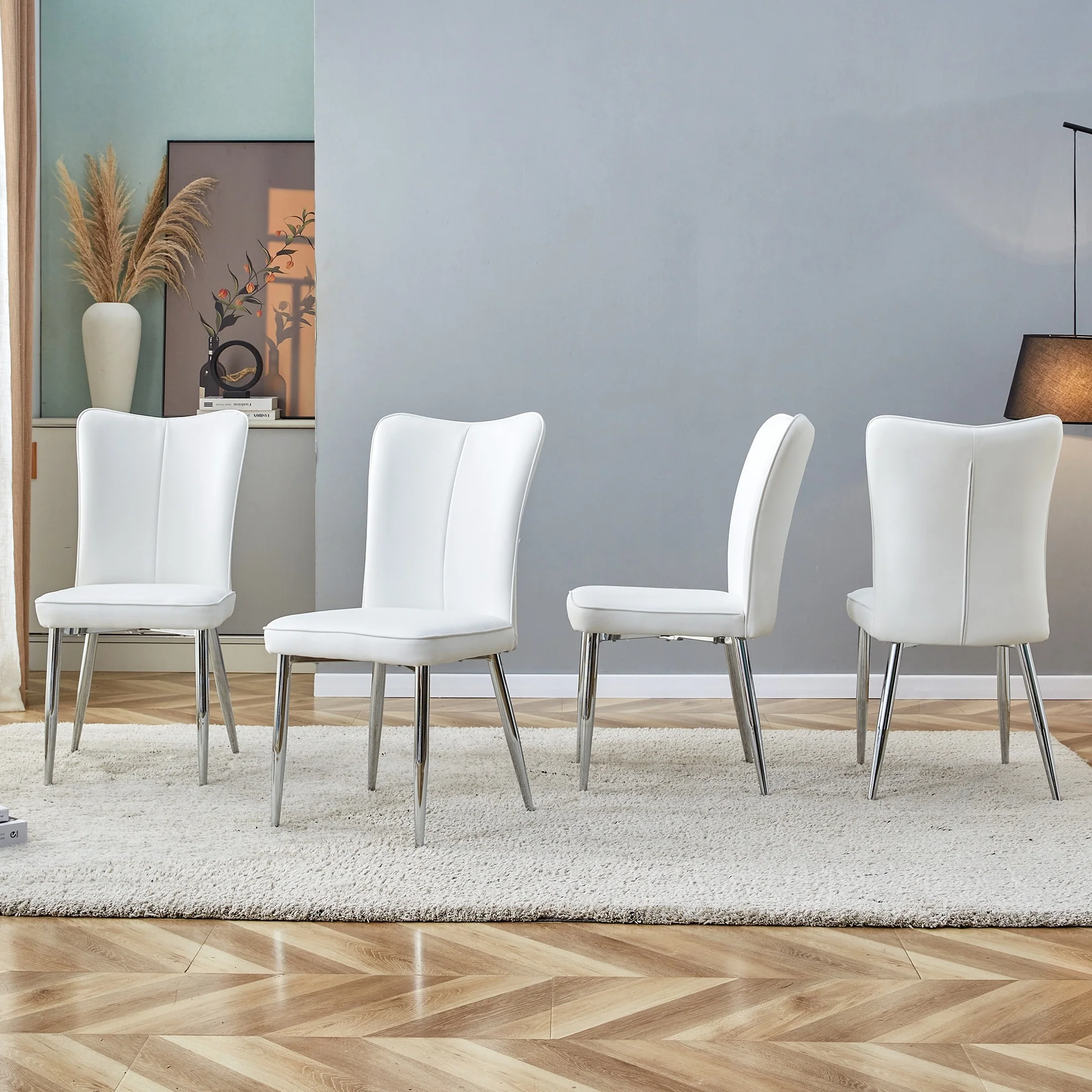 4-piece set of white PU seats with silver metal legs