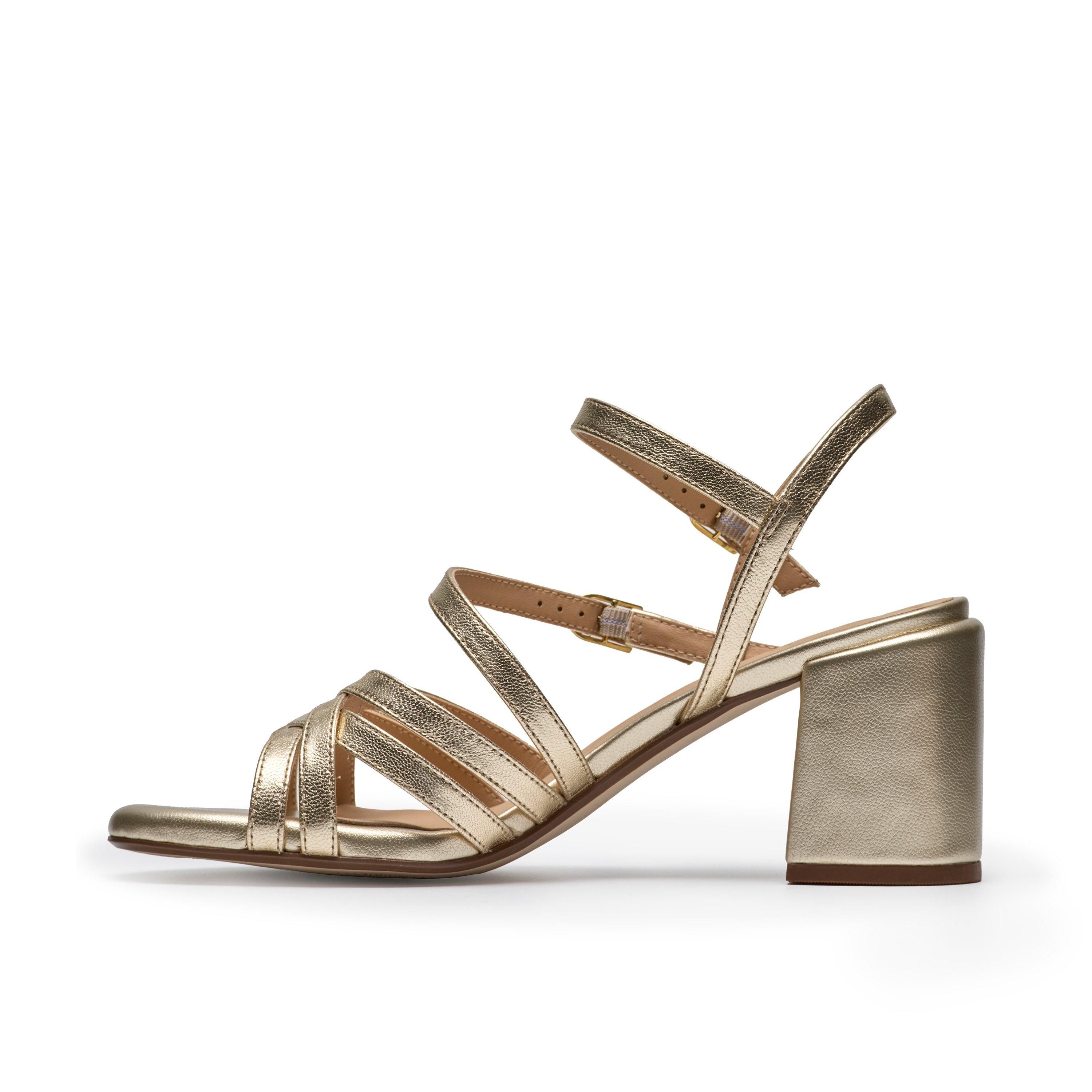 Clarks Ezoria Strap Gold Leather Heeled Sandals
