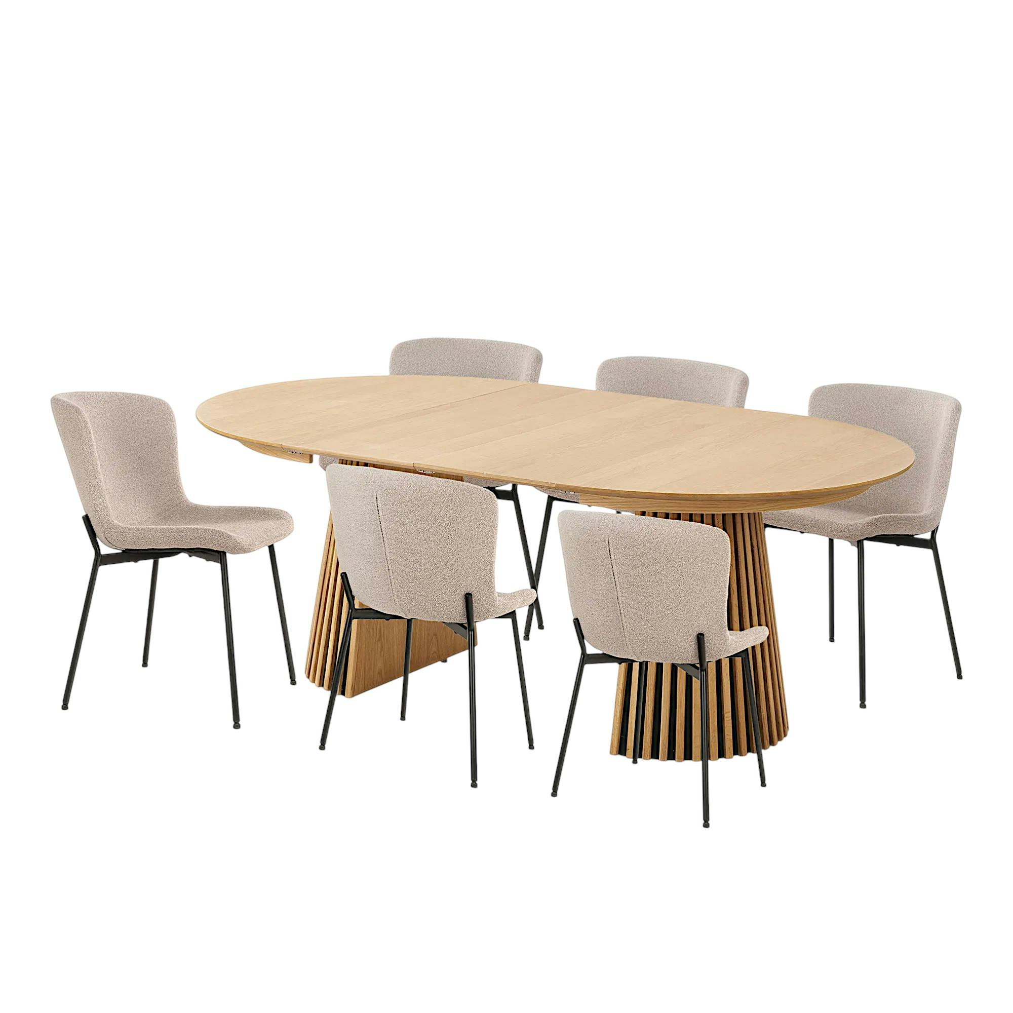 Ensemble table et chaises beige bouclette (lot de 9 pièces) AMSTERDAM