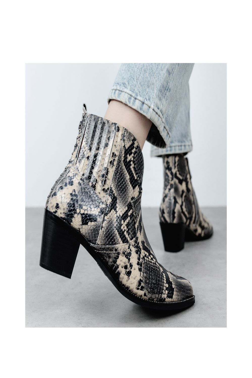 Moda In Pelle Anniee' Snake Print Leather Heeled Boots