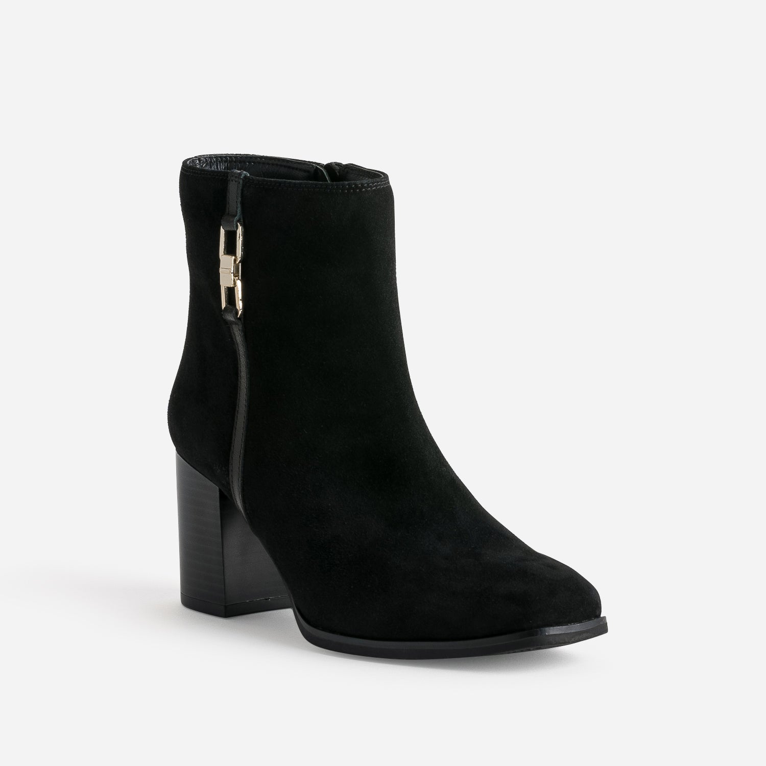 Boots noir cuir velours anneaux fantaisie