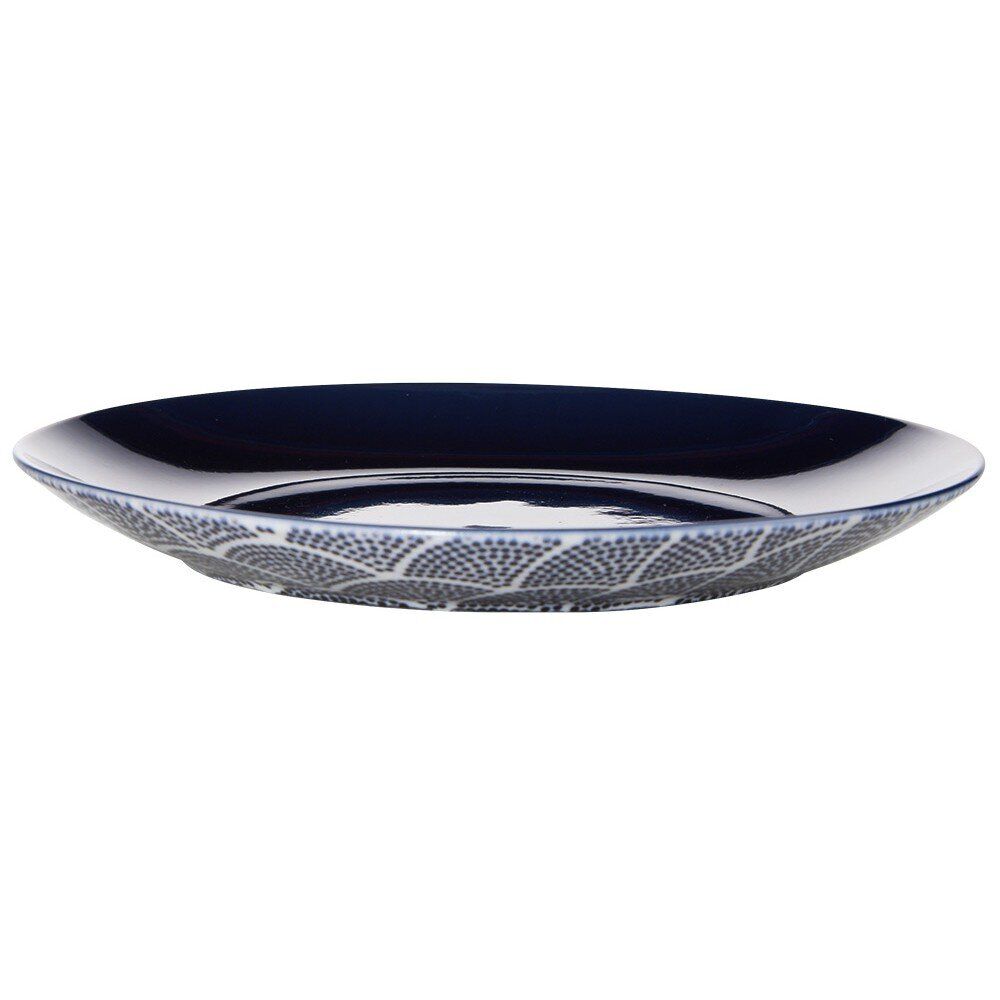 Assiette à dessert ronde vague japonaise bleue et blanche Ø20.5cm