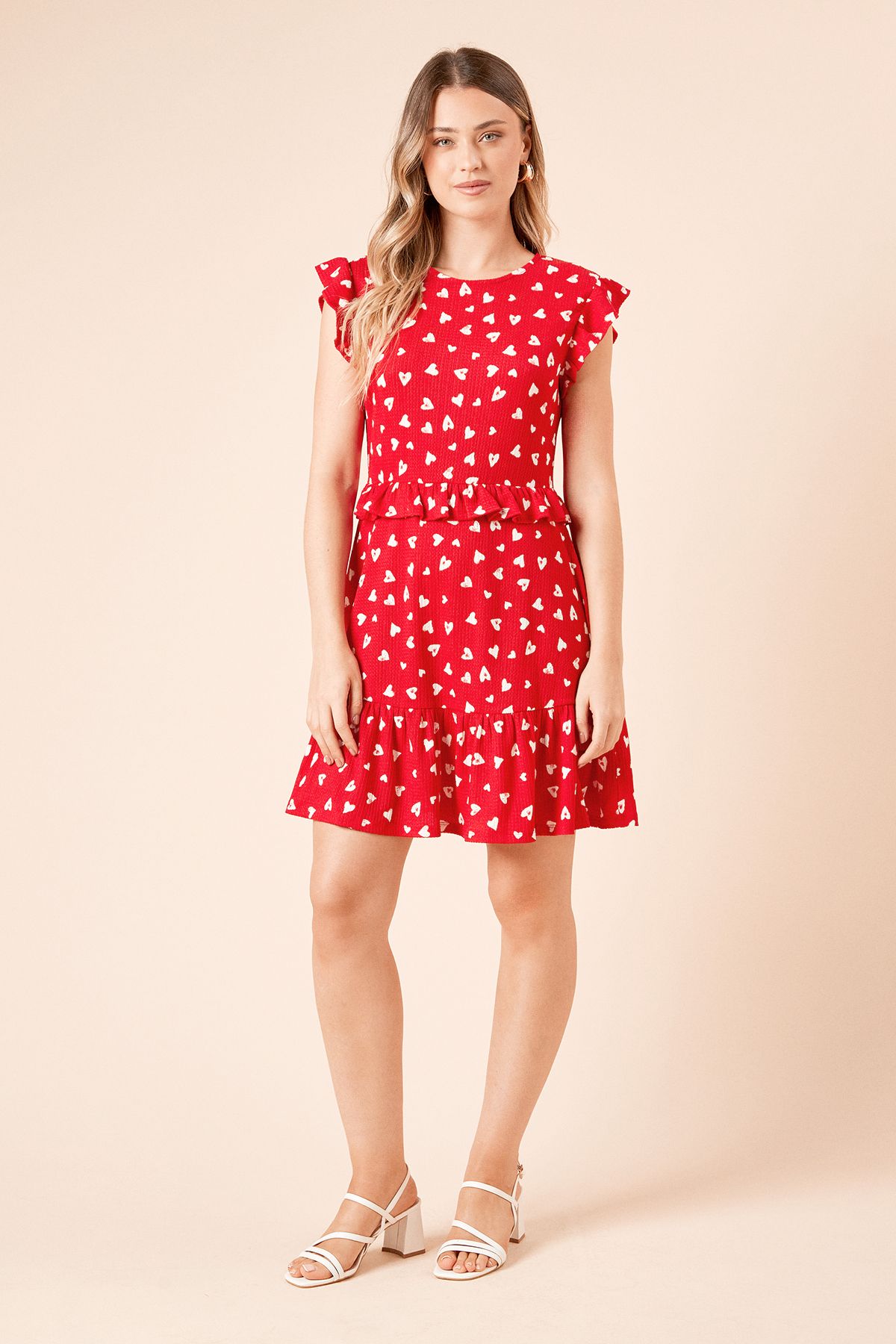 Dorothy Perkins Red Heart Frill Detail Jersey Mini Dress
