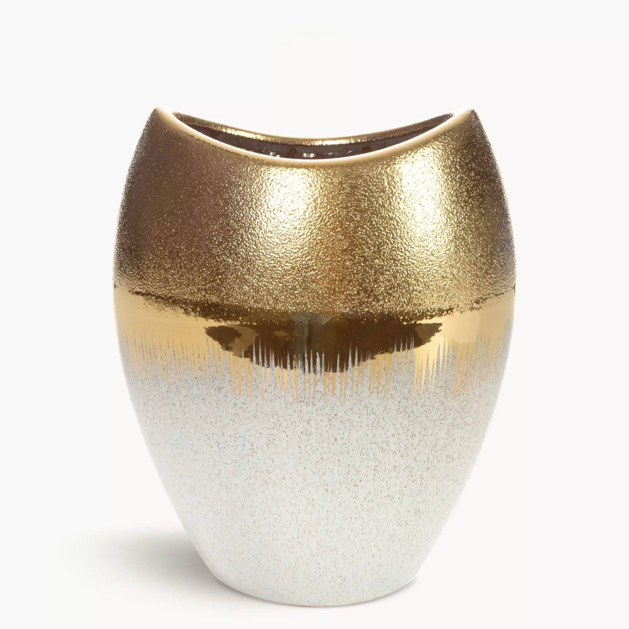 Wazon ceramicznykremowo-złoty łączący fakturę granitu z lśniącą powierzchnią 24x15x30 cm