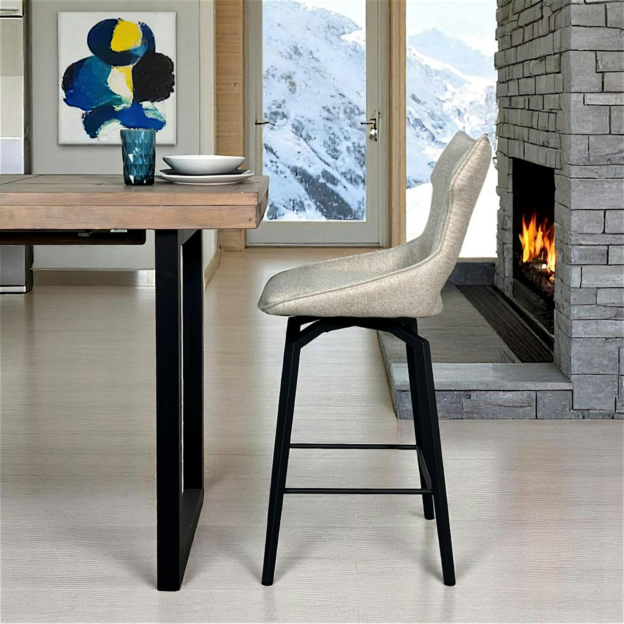 Chaise de bar pivotante tissu beige (lot de 2) LOMBARDIE