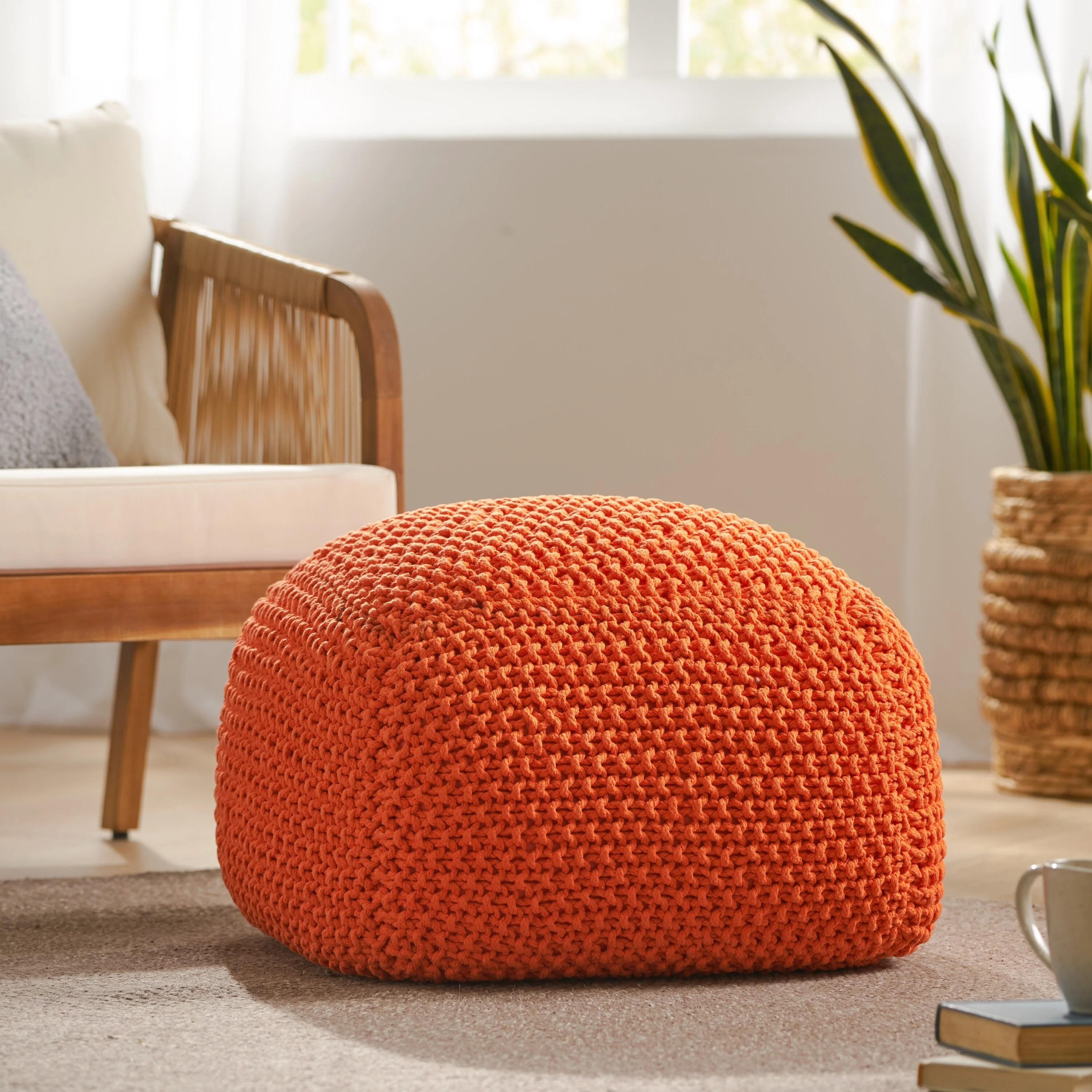 20.5 Cotton Foot Stool with Easy-To-Clean Knitting