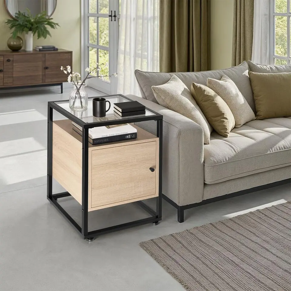 tectake Nachtkastje Dudley 40x43x60,5cm, Industrieel Licht Hout, Eiken Sonoma