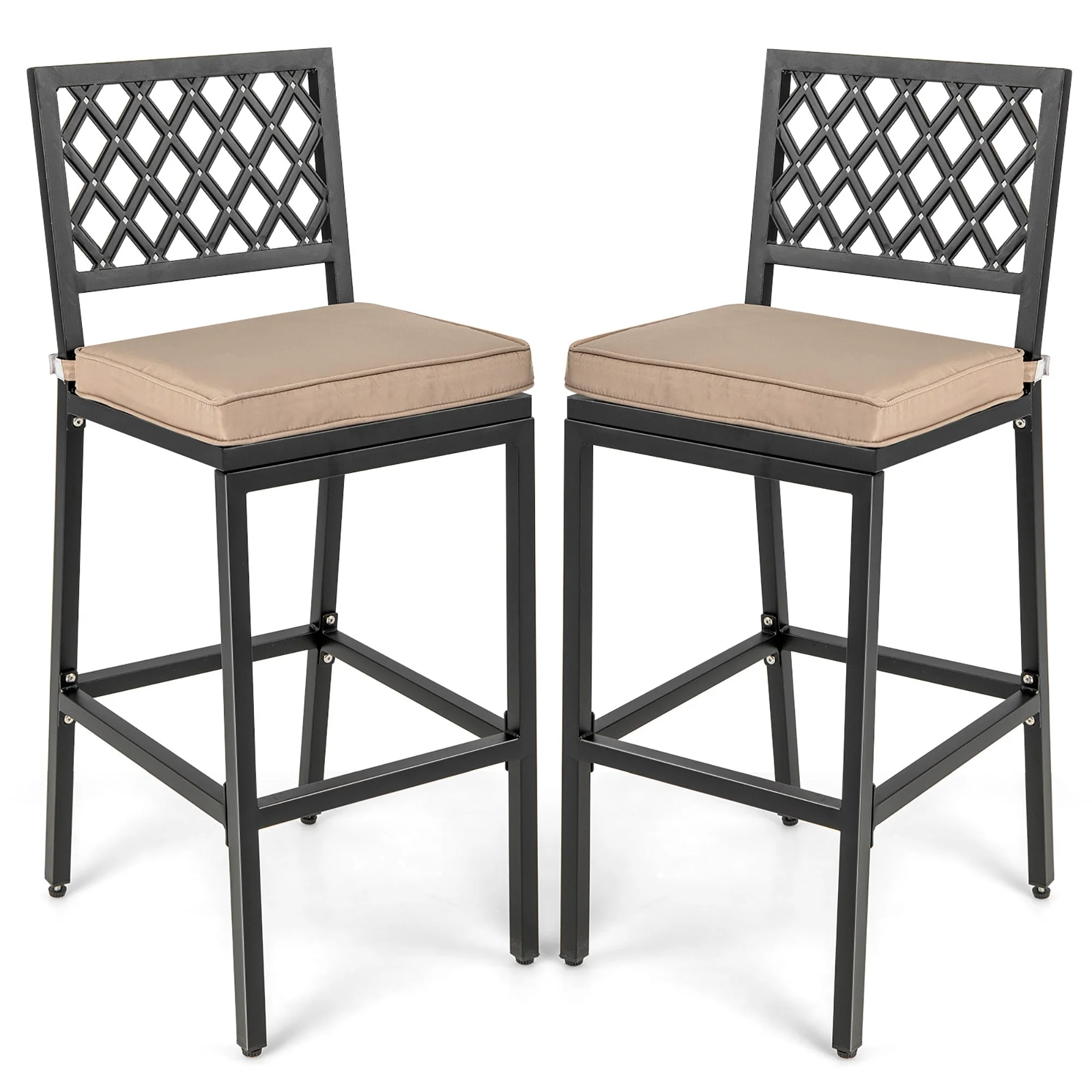 2PCS Outdoor Bar Height Dining Chairs Patio Bar Stools w/ Cushion