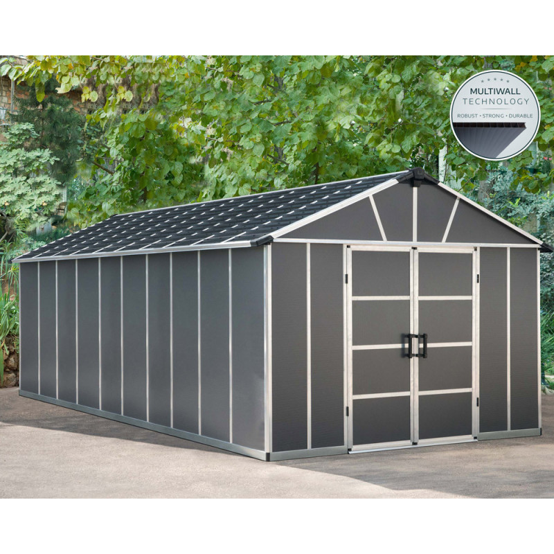 Abri de jardin en résine Yukon gris 3,32 x 6,43 x 2,52 m CANOPIA