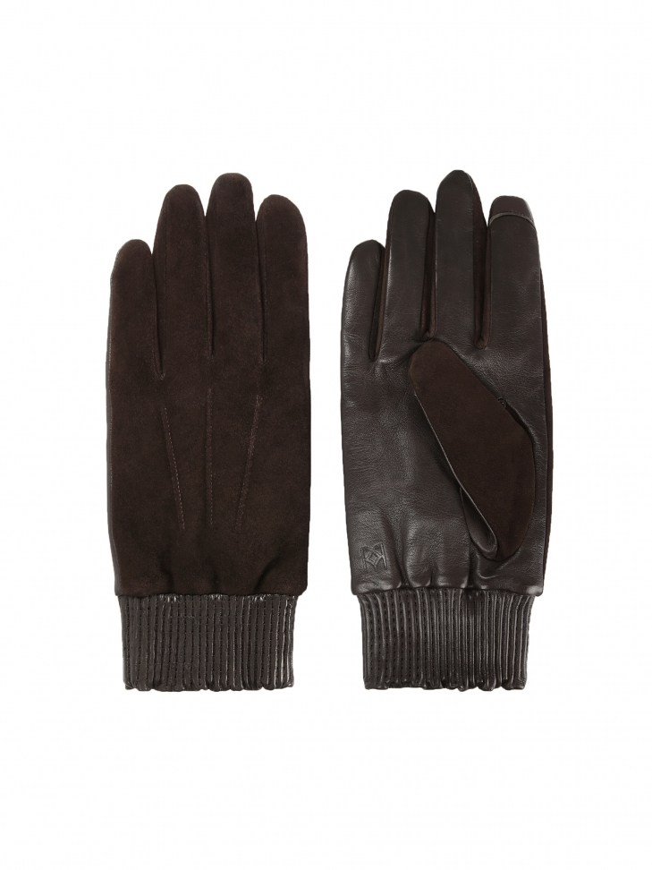Men’s warm grain leather and suede gloves