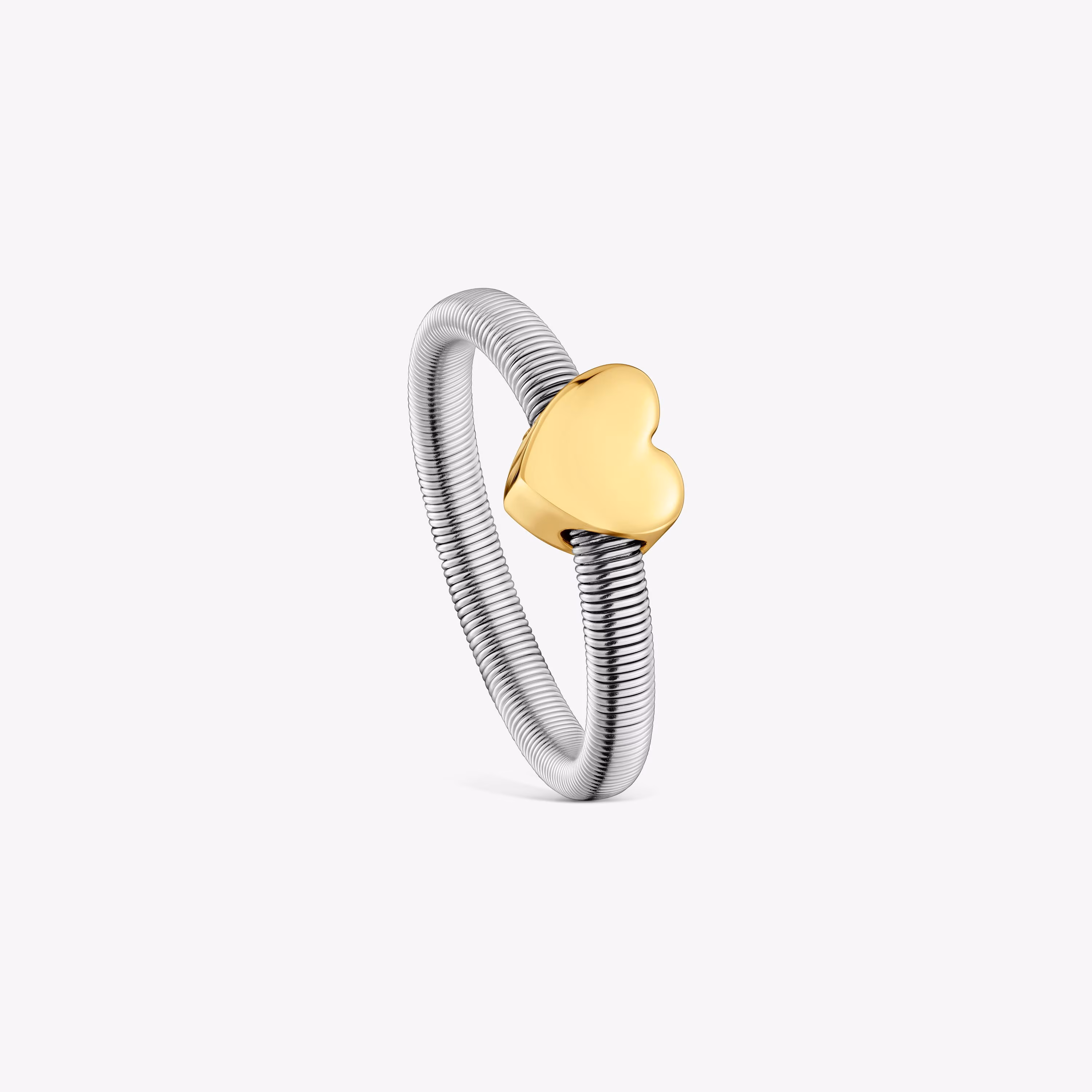Anillo corazón con baño de oro 18 kt sobre de plata y acero TOUS Mesh Tube