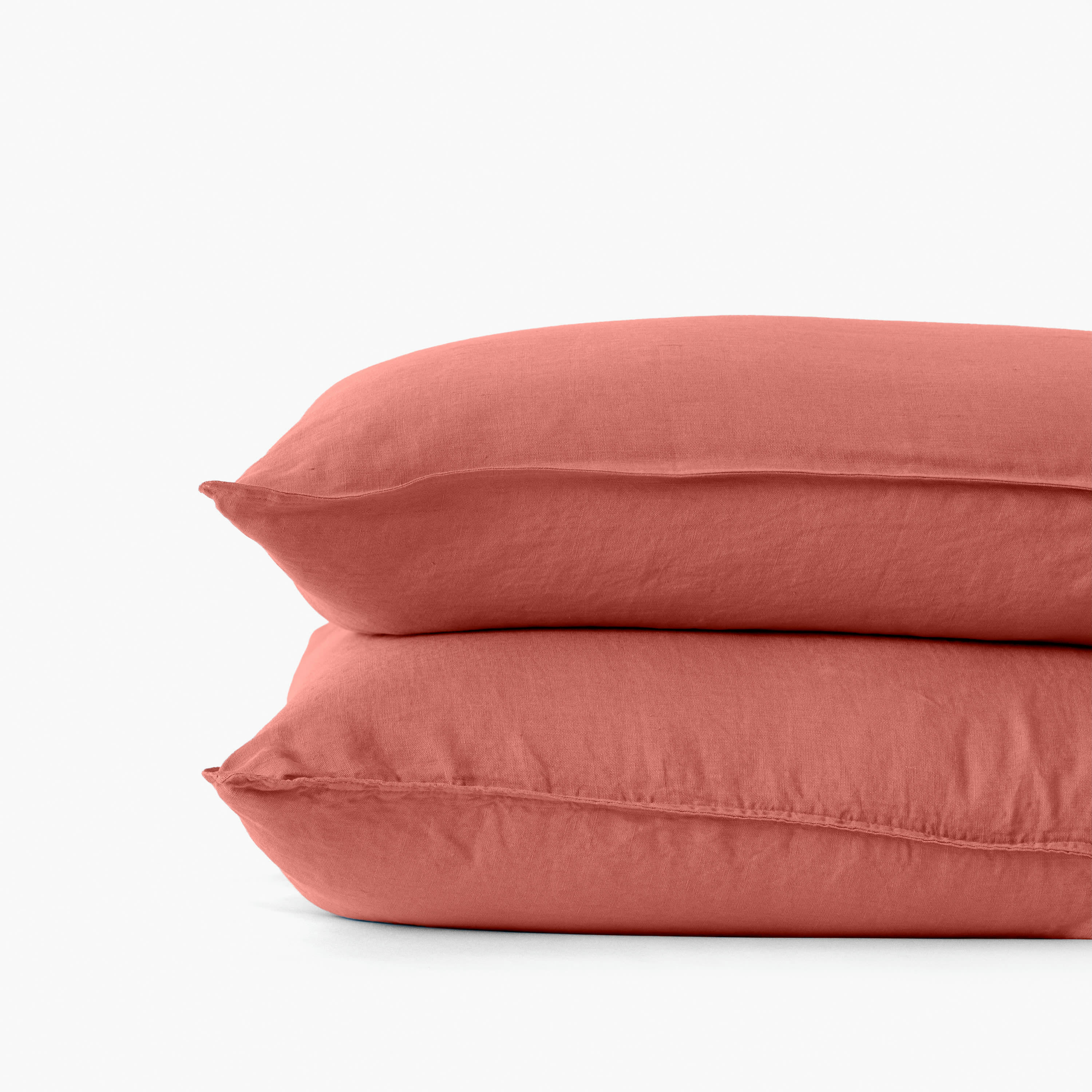 SONGE - Taie d'oreiller carrée lin et coton lavé uni rouge 64 x 64 cm