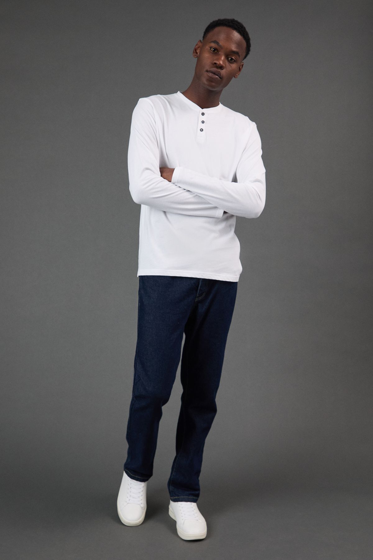 Burton White Long Sleeve Grandad Neck T-Shirt