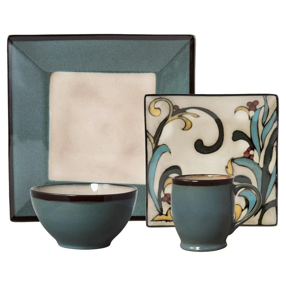Gourmet Basics Belmont Square Blue Leaves Dinnerware Set