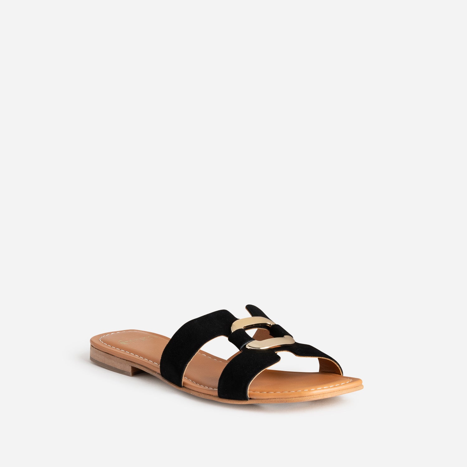 Mule noire cuir velours et anneau