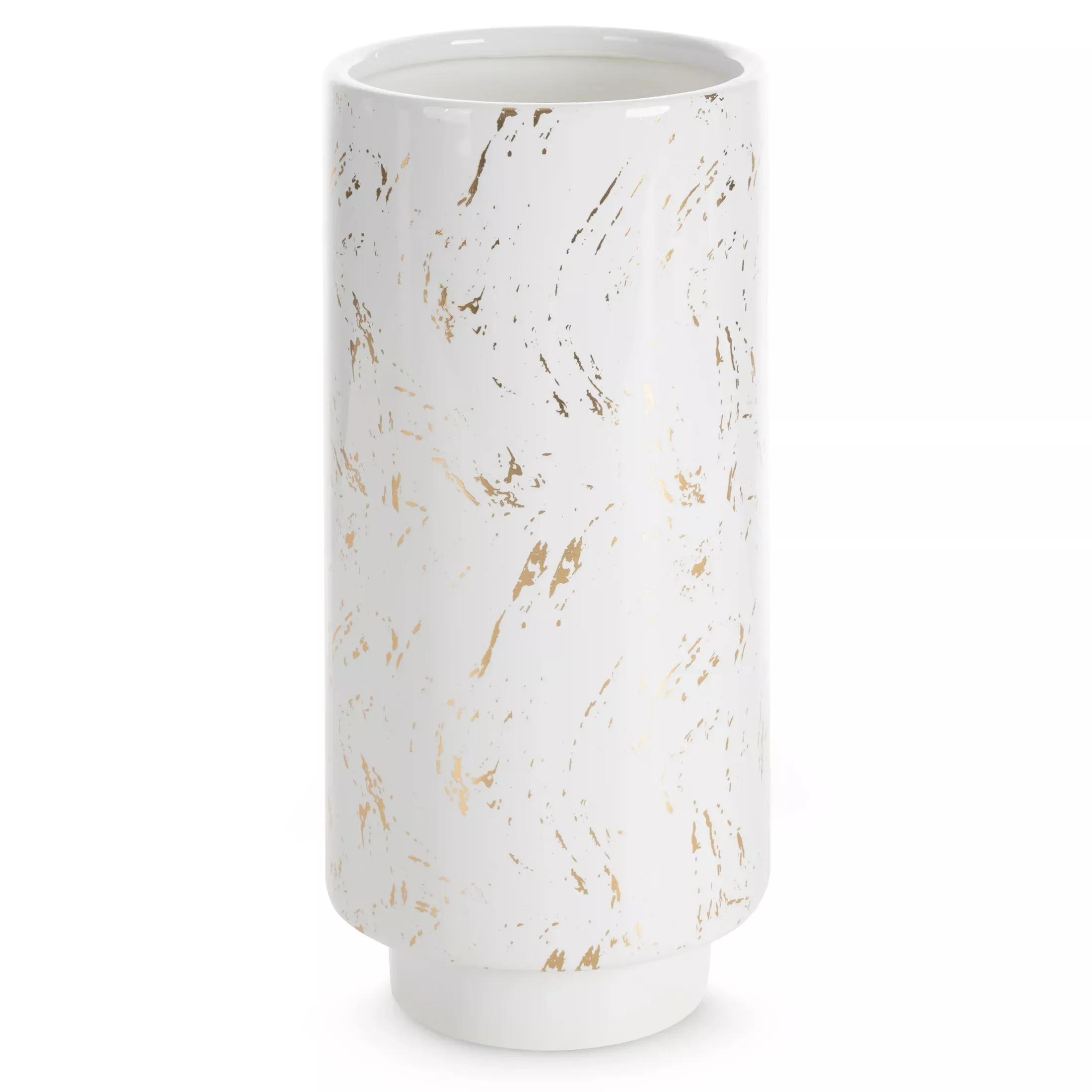 Wazon ceramiczny biało-złoty dekoracyjny zdobiony przecieranym wzorem średnica 13x30 cm ARIELA 2