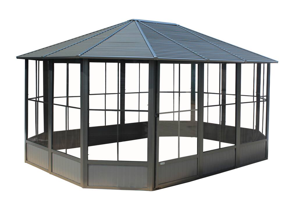 Sojag Korado Galvanized Steel Roof Outdoor Solarium with Sliding Door, Dark Grey, 12 x 15-ft