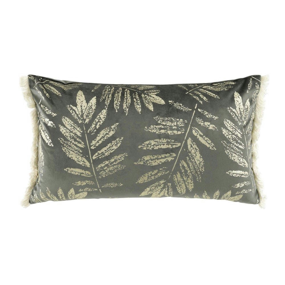 ADELOR - Coussin franges aspect velours or anthracite 30x50cm
