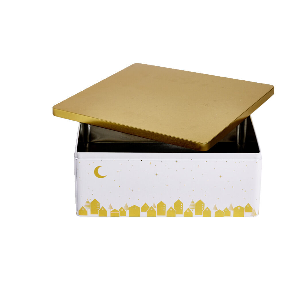 BoÎte alimentaire carré en fer décor doré 26x26xH10cm