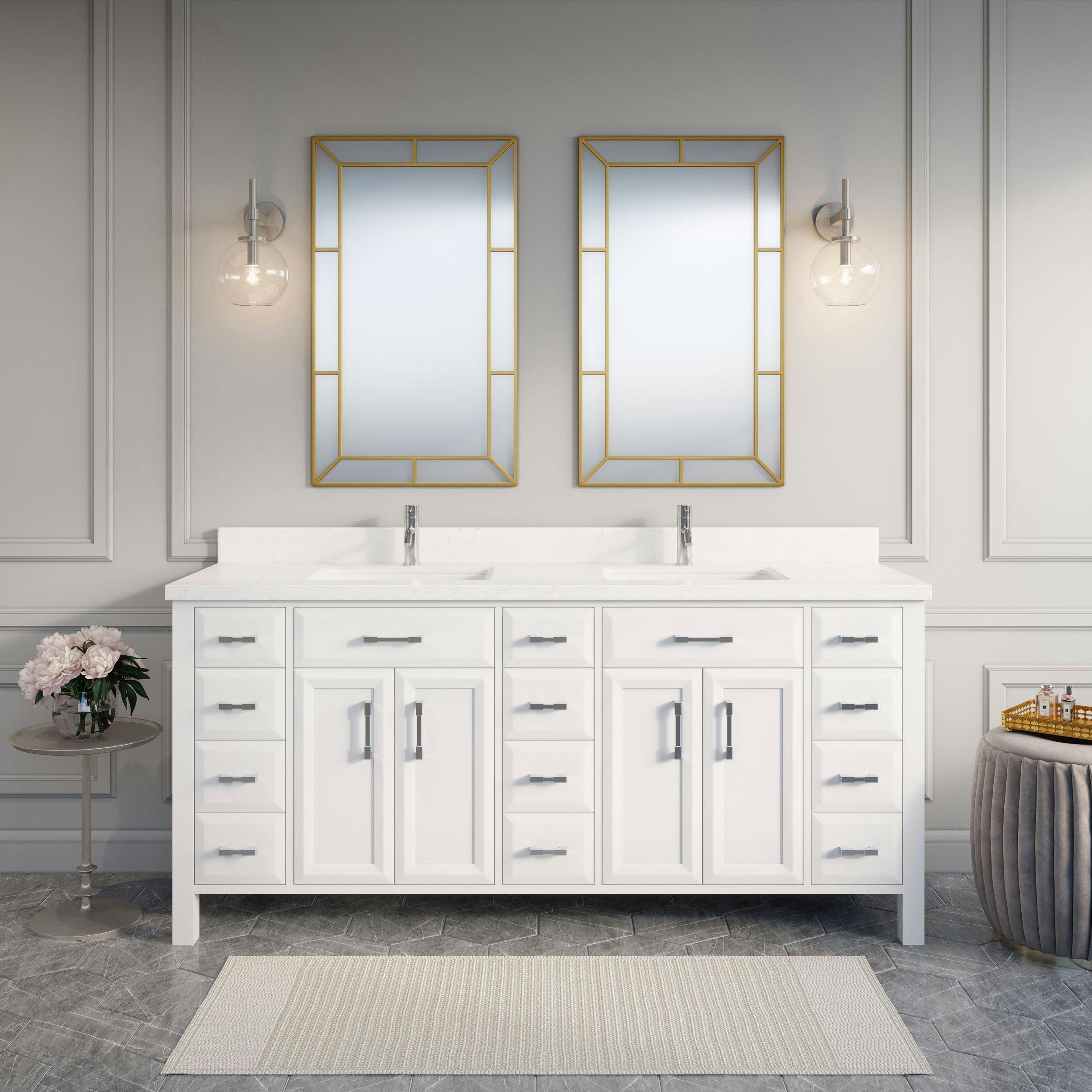 Urban Bathe Callan Bathroom Vanity with Solid Wood Top, White/Carrera, 75-in
