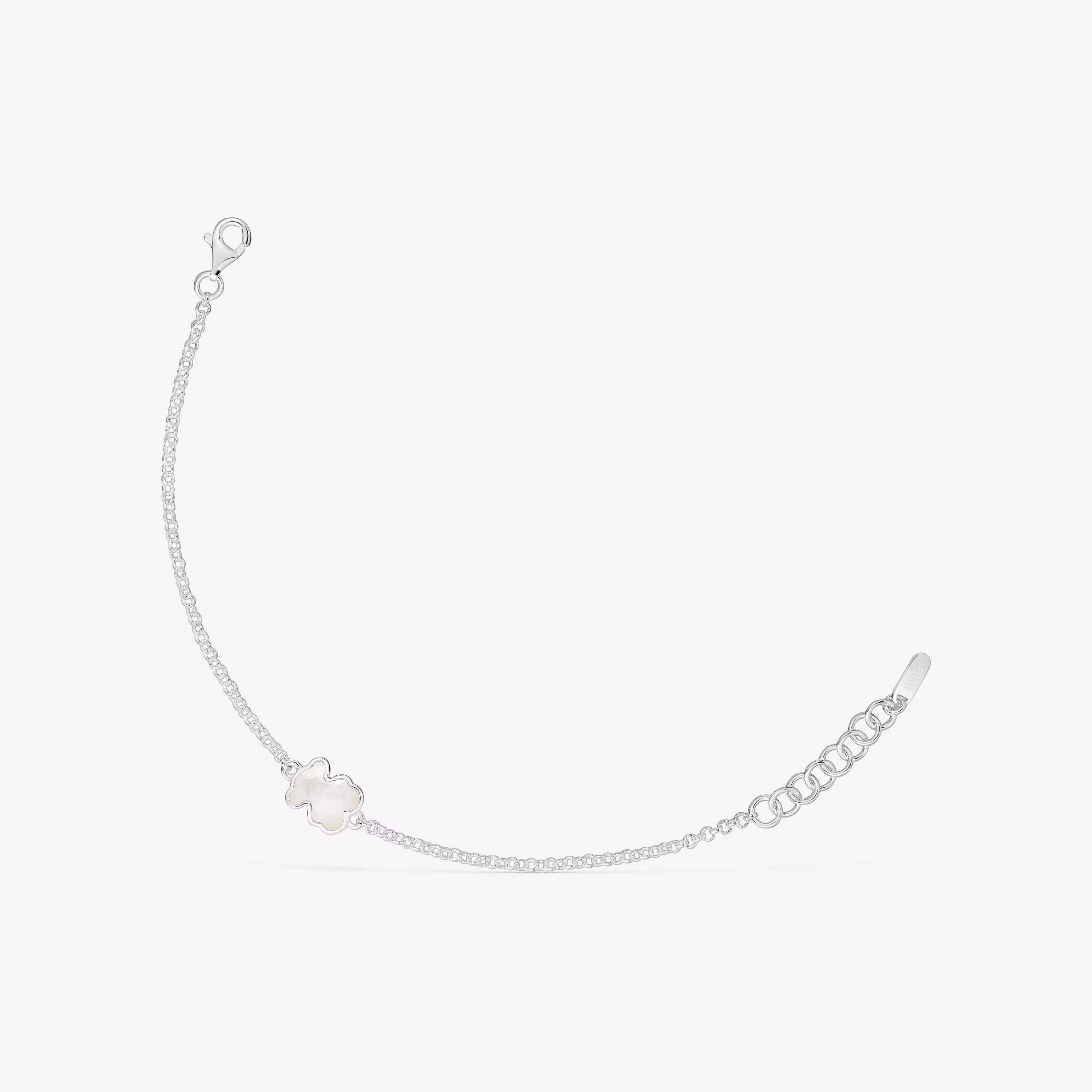 Pulsera cadena de plata y motivo oso en nácar Icon Color