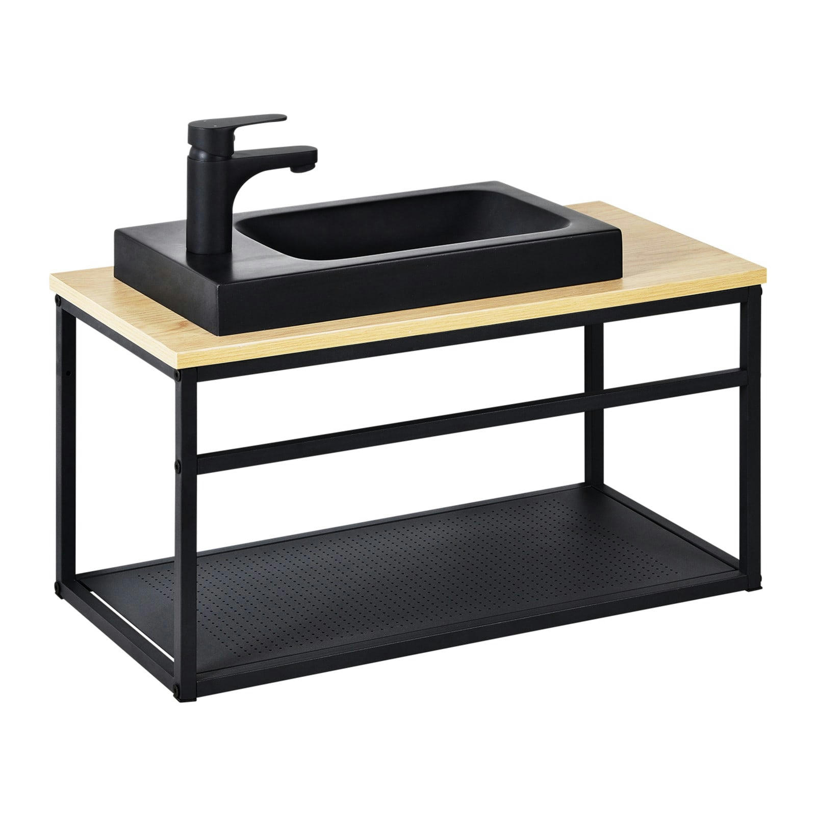 WILO - Meuble lave-mains  vasque noire + robinet noir