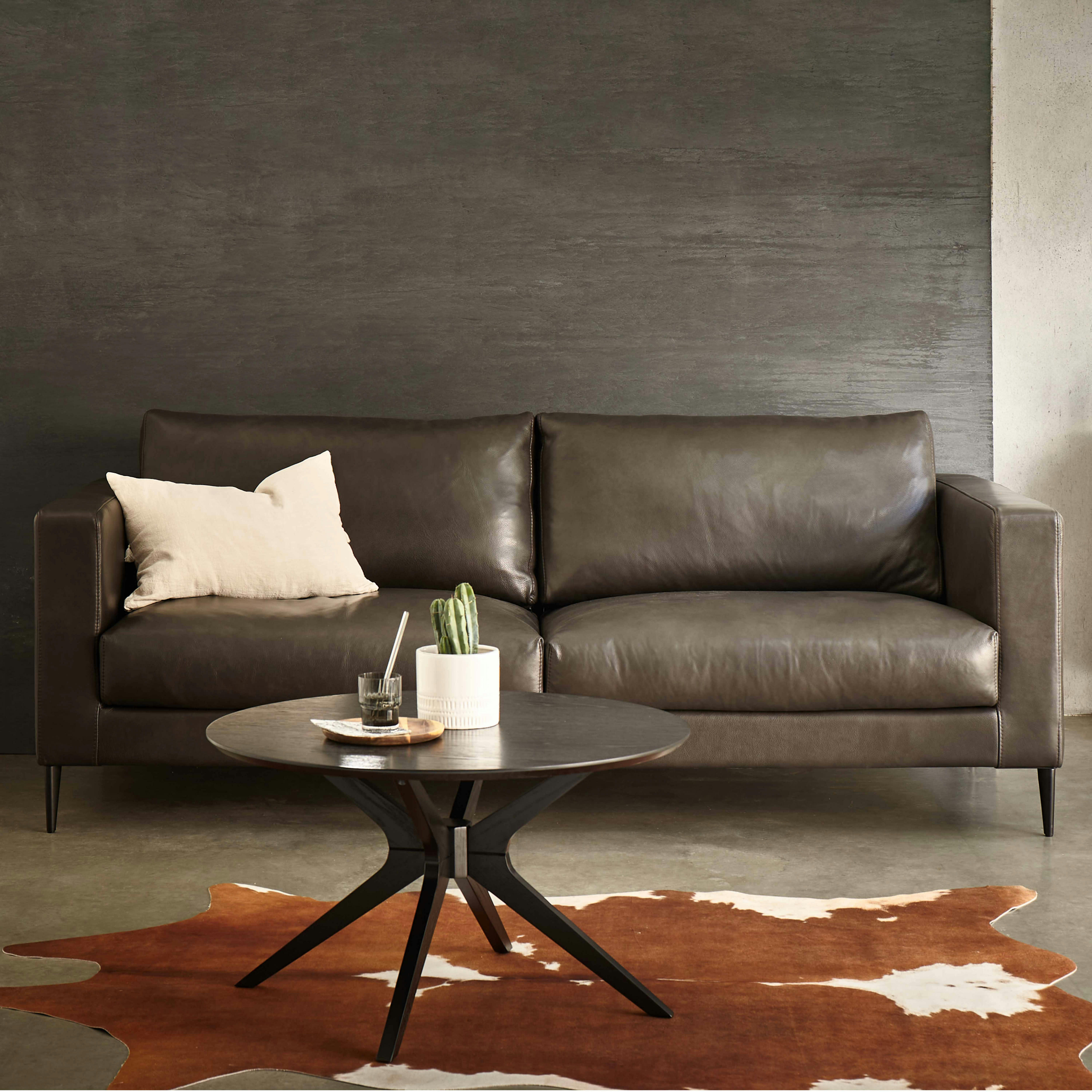 ANDERS - Canapé en cuir 3 places noir