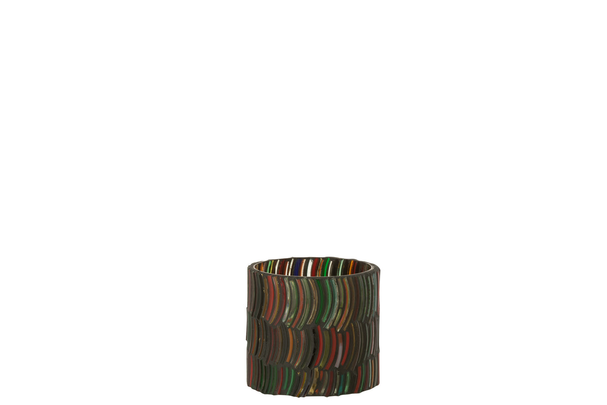 J-Line theelichthouder Mozaiek Curve - glas - mix - small