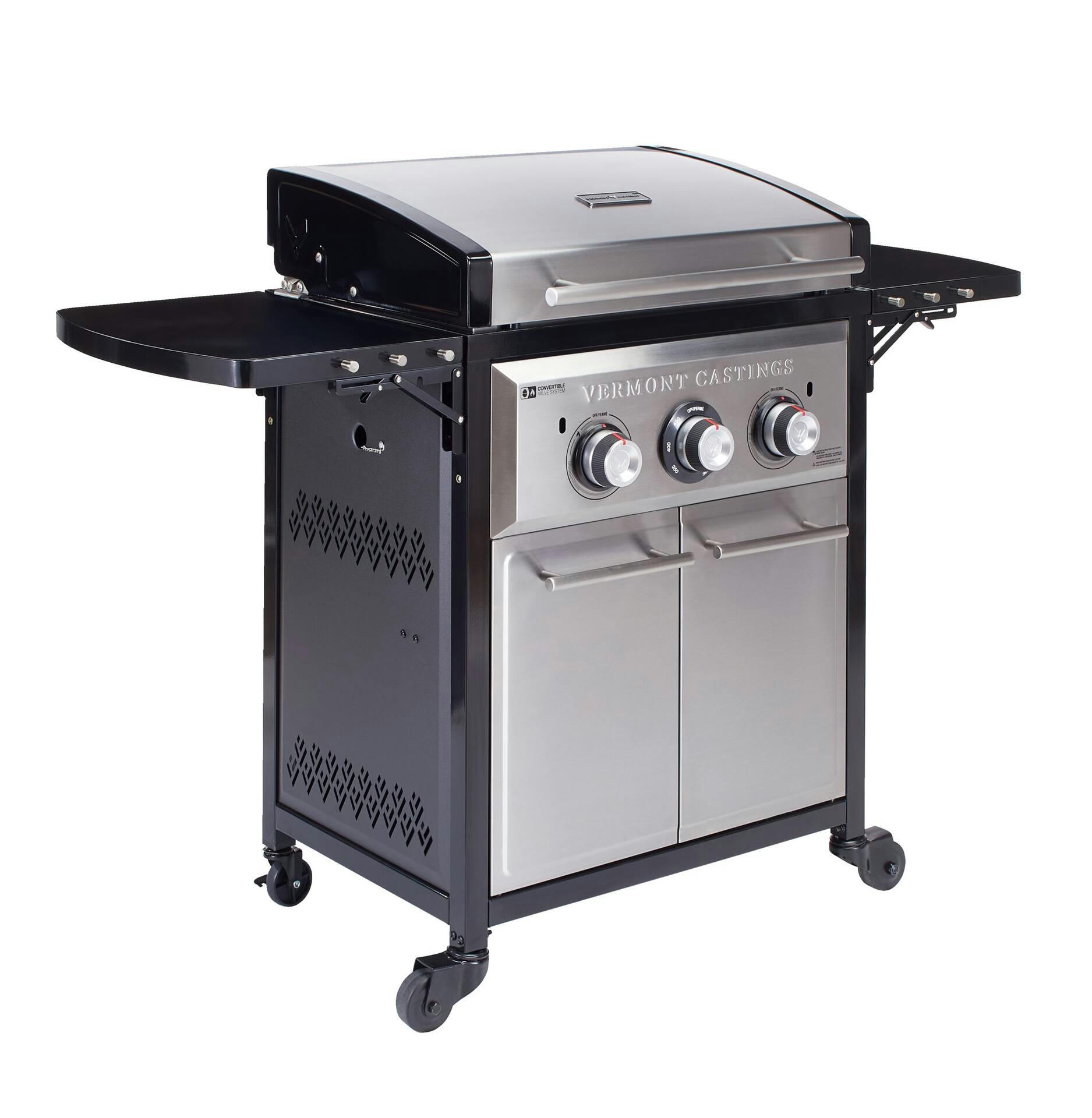 Vermont Castings Stainless Steel 2-Burner Propane Gas Griddle with Foldable Side Shelves