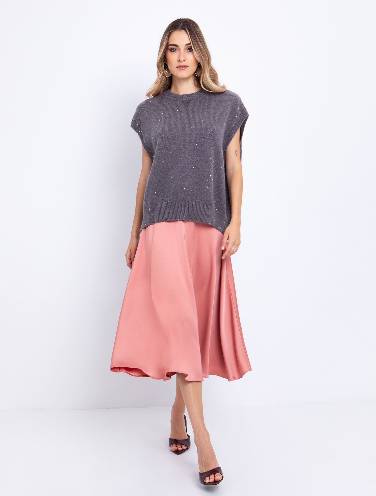 Oversized πλεκτή μπλούζα με παγιέτα