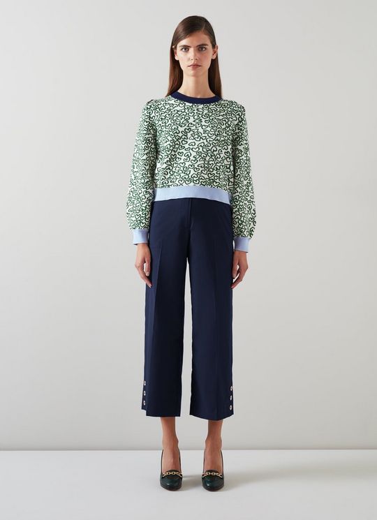 Keaton Navy Wide-Leg Cropped Trousers