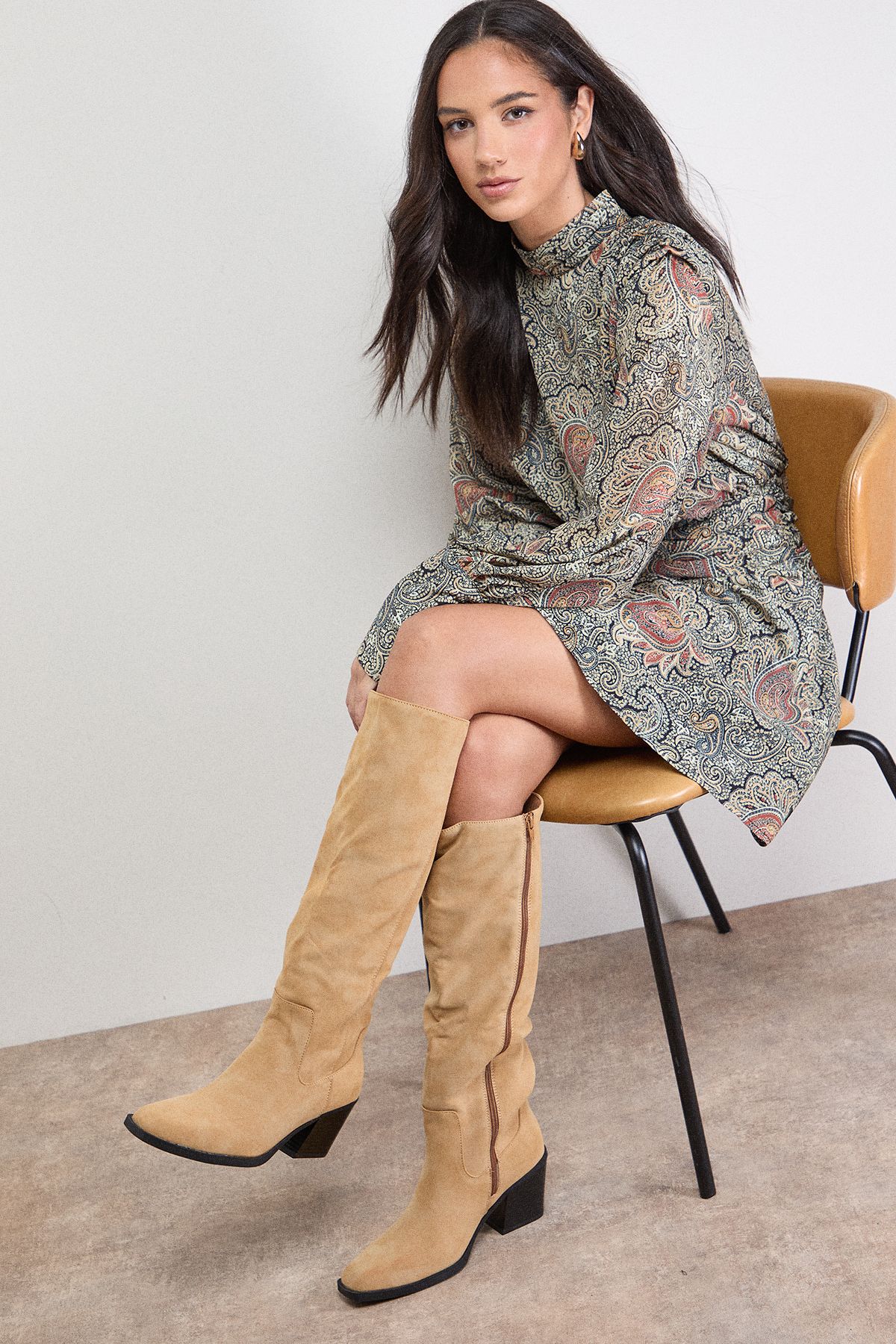 Oasis Ruby Faux Nubuck Leather Western High Block Knee Boot