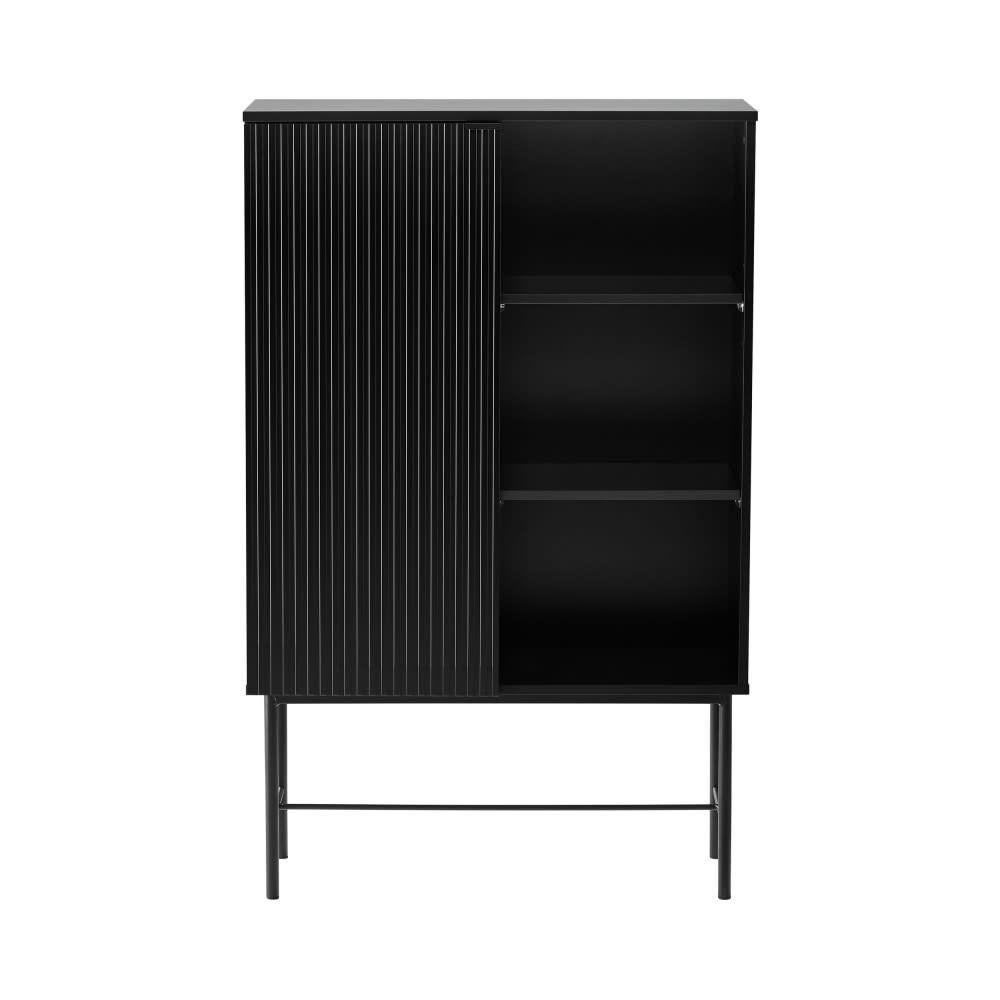 MOLLY - Buffet haut 1 porte, 3 niches en bois et métal H130cm noir