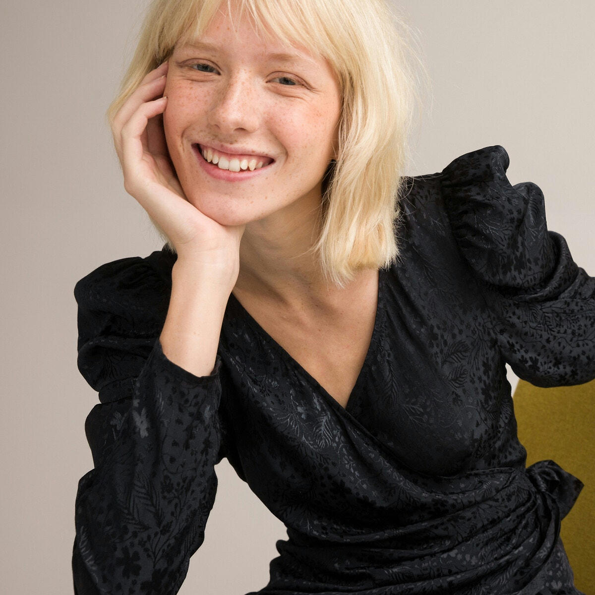 Robe cache-cœur jacquard, longueur midi