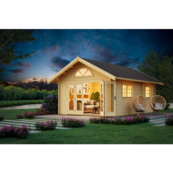 Blockbohlenhaus »Caroline«, BxHxT: 489, 9 x 330, 6 x 675 cm (Außenmaß inkl. Dachüberstand)