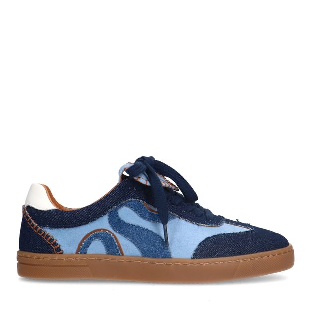 Blauwe suède sneakers met denim details