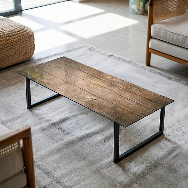 Dessus de table en verre trempé Wallfluent 125x50 cm Structure de planches en bois
