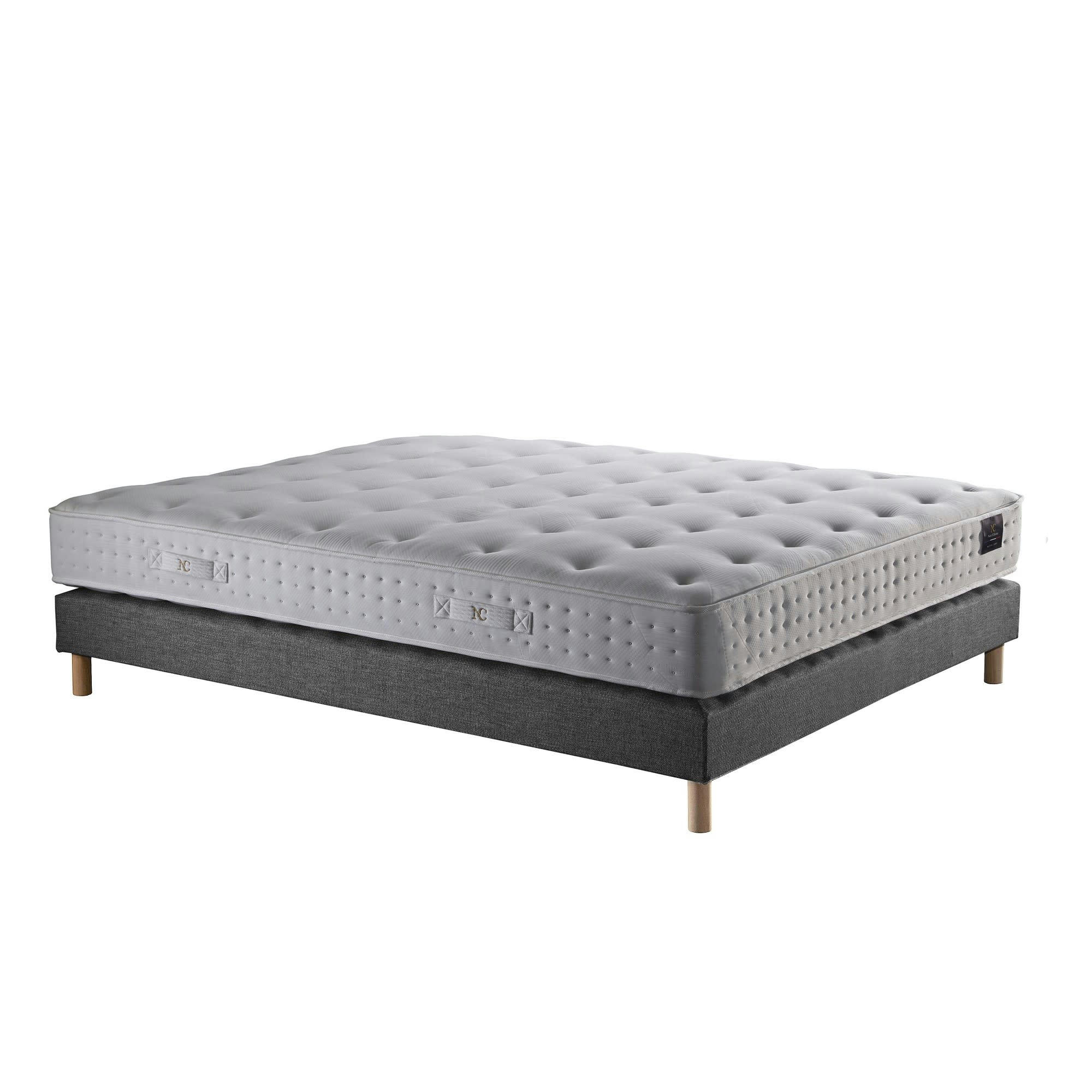 CLARTE - Ensemble Matelas latex naturel + sommier Gris éléphant 140x190