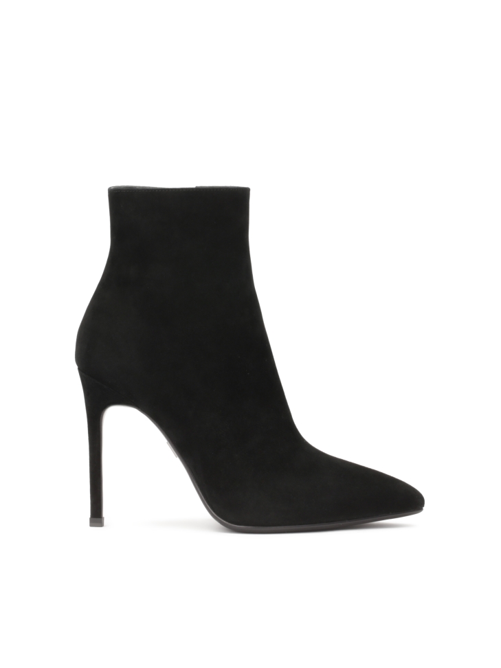 Black suede boots with pointed toe nose