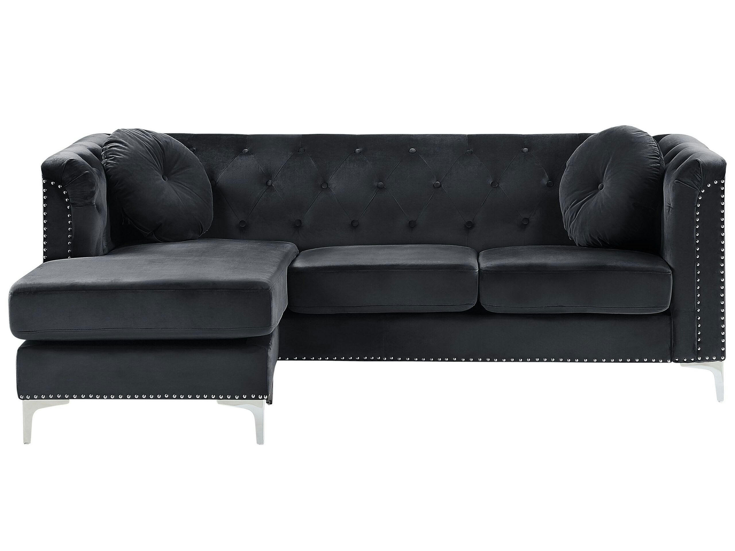 FLEN - Canapé d'angle 3 personnes en velours noir