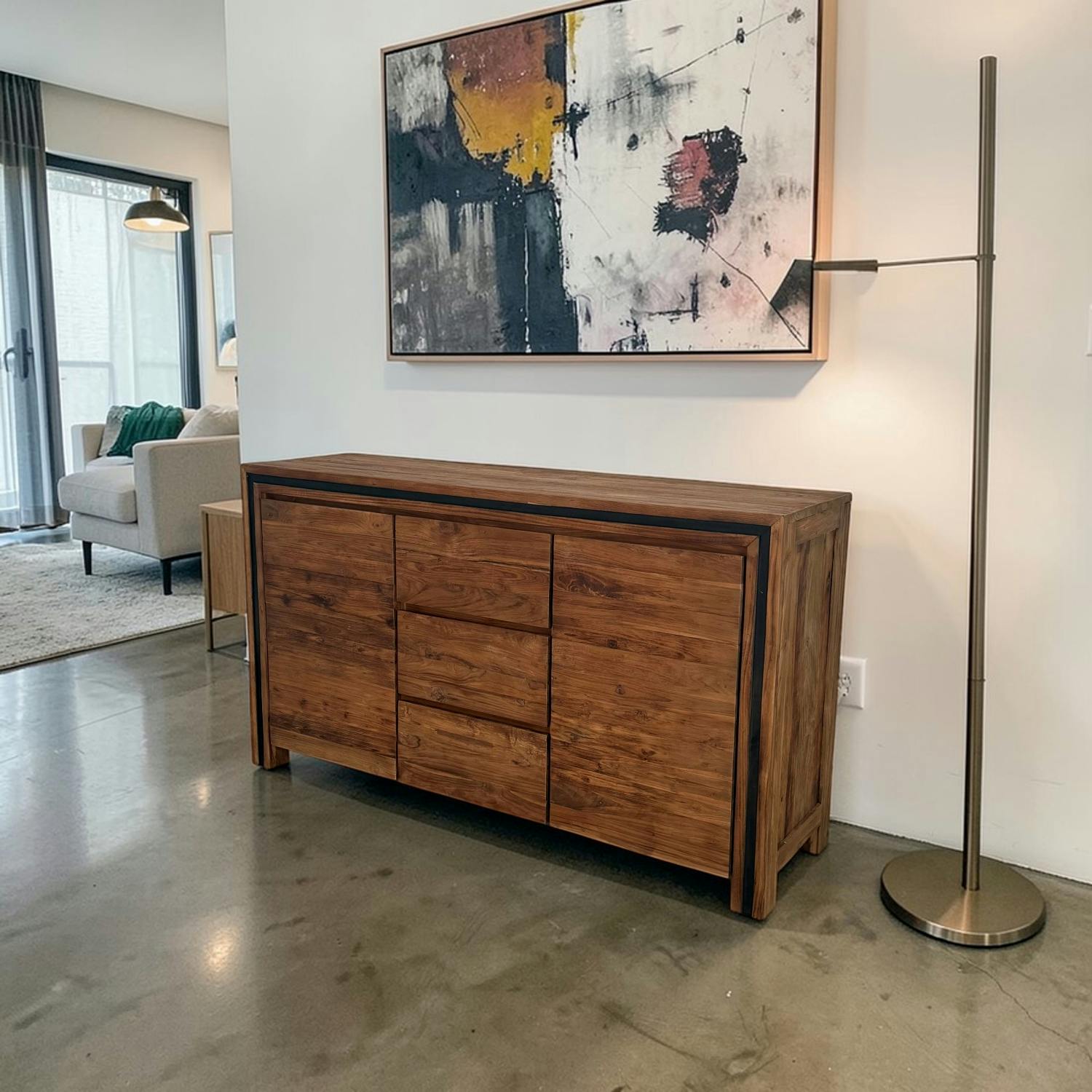 Buffet en bois recyclé de teck 2 portes 3 tiroirs VADOD