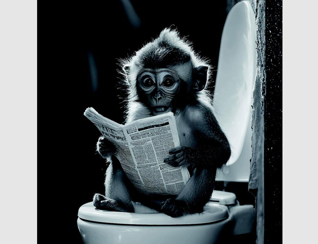 Bild Affe mit Zeitung auf Toilette