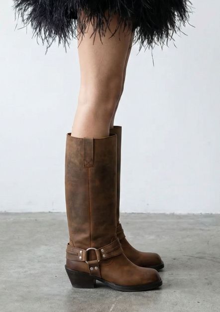 Bruine leren biker boots