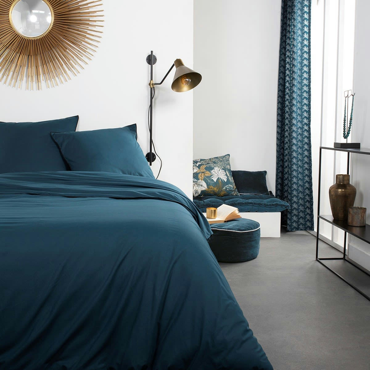 HOTEL TROPIK PLAZA - Parure de lit 2 personnes uni en Coton Bleu 260x240 cm