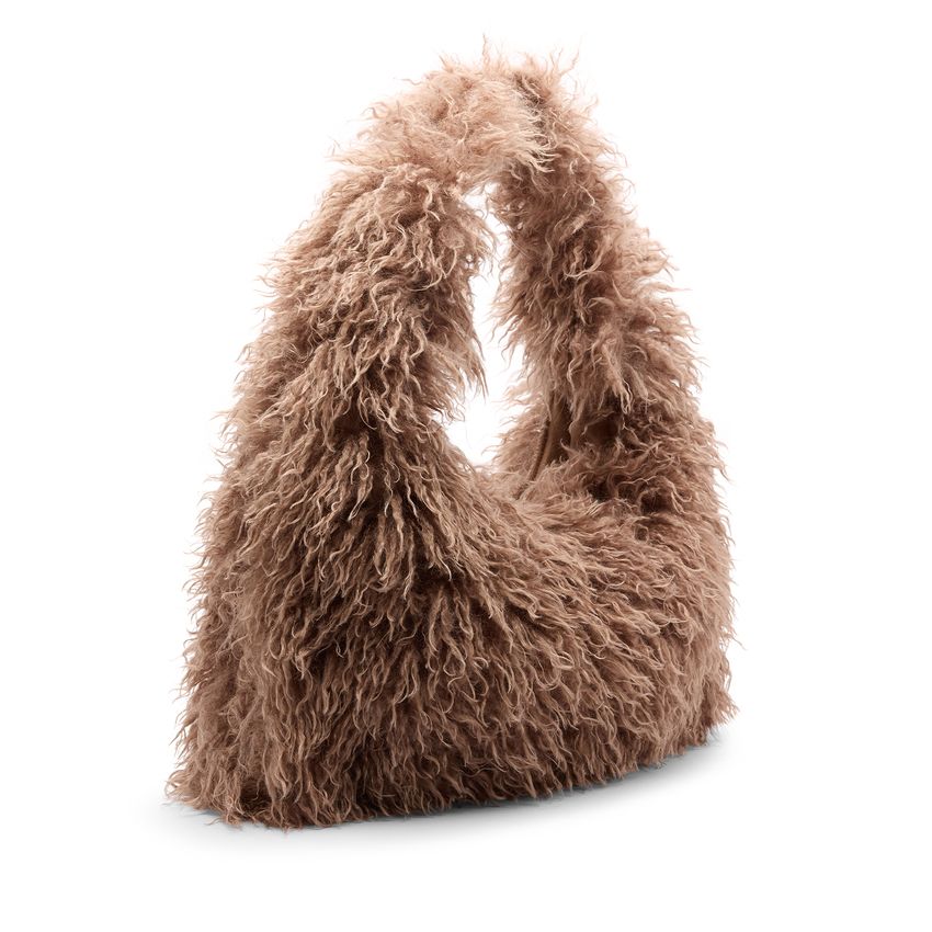 Manfield Taupe schoudertas van faux fur