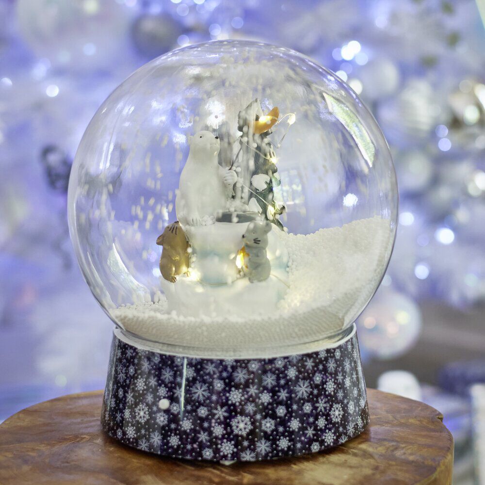Boule à neige No&euml;l lumineuse animée 15LED Ø21xH24cm