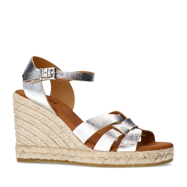 Zilveren metallic sleehak sandalen