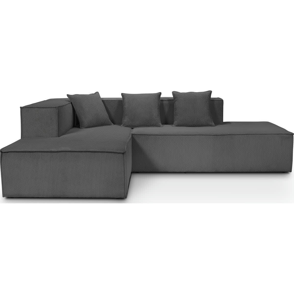 ELENA - Canapé d'angle 4 places en velours côtelé gris - Made in France