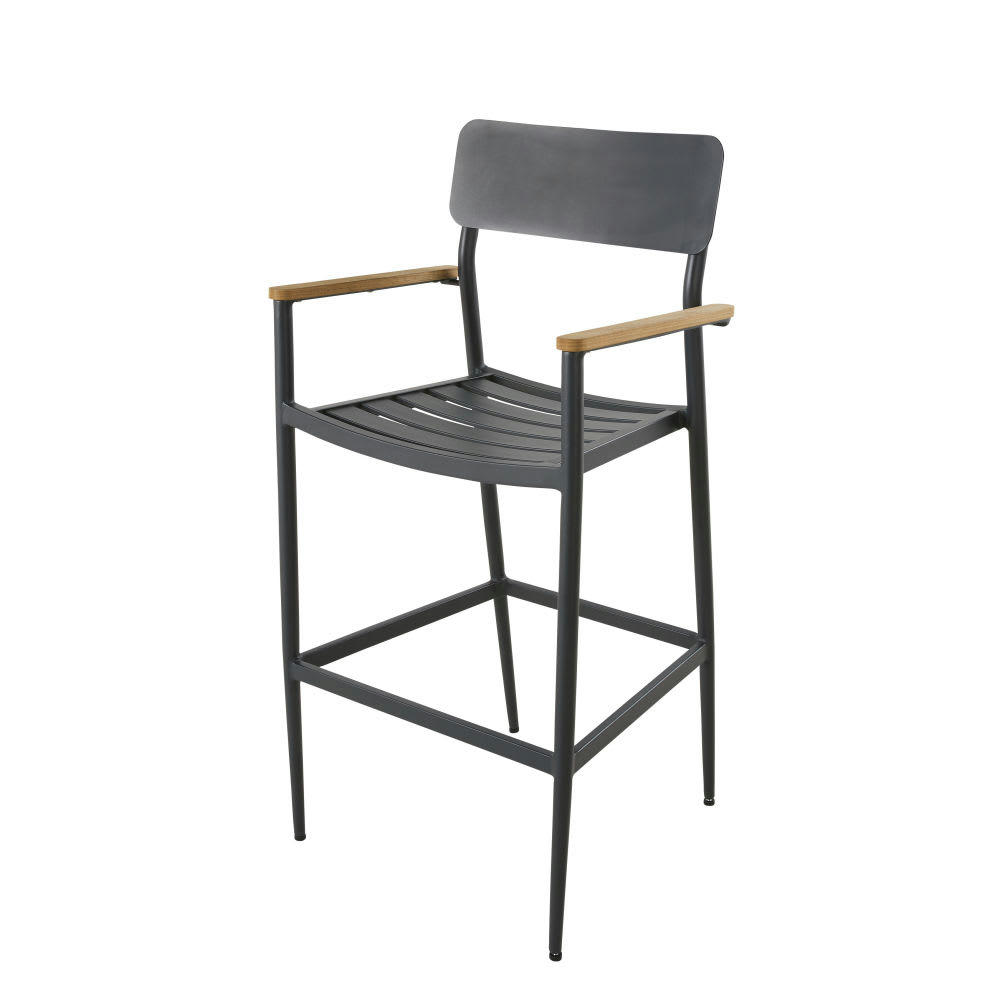 Regate Business - Fauteuil de bar professionnel en métal gris anthracite et teck
