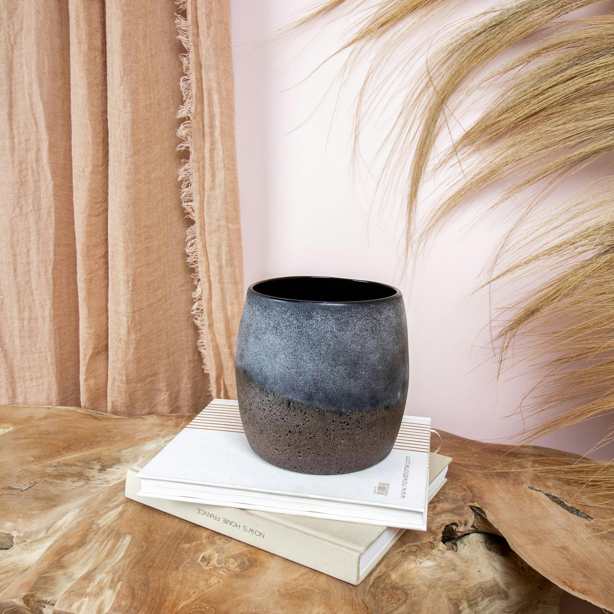 TEREA - Pot gris et taupe en verre h16cm